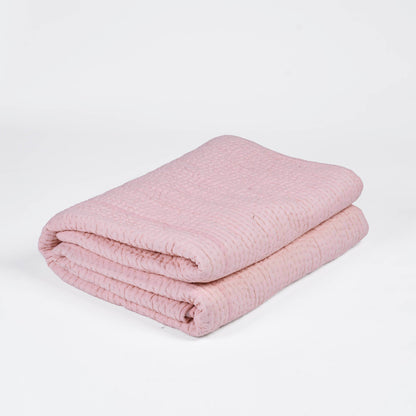 SALMON PINK colour handmade Kantha cotton Quilt, Sizes available