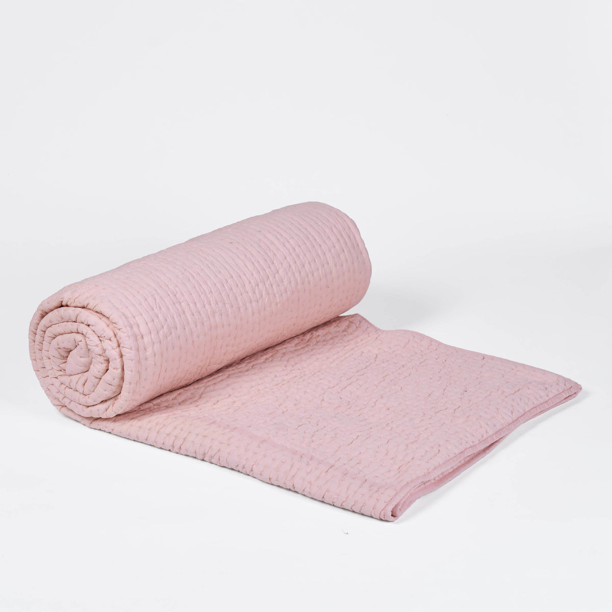 SALMON PINK colour handmade Kantha cotton Quilt, Sizes available