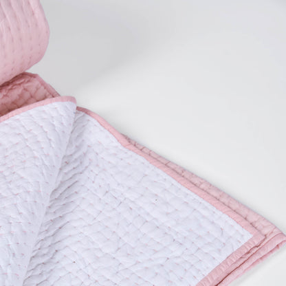 Salmon Pink Kantha Quilt Bed Set | Stripe Pattern | 100% Cotton Voile | Handmade
