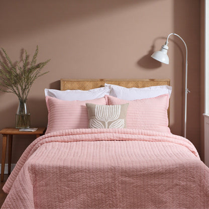 SALMON PINK cotton Quilt with stripe quilting and border, Sizes available