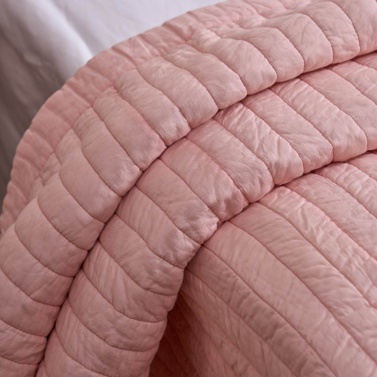 SALMON PINK cotton Quilt with stripe quilting and border, Sizes available