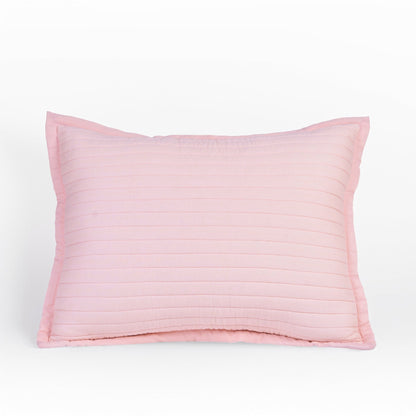 Salmon Pink Kantha Quilt Bed Set | Stripe Quilting with Border | 100% Cotton | Handmade