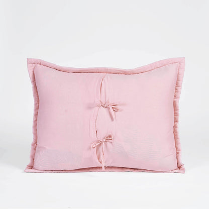 Salmon Pink Kantha Quilt Bed Set | Stripe Quilting with Border | 100% Cotton | Handmade