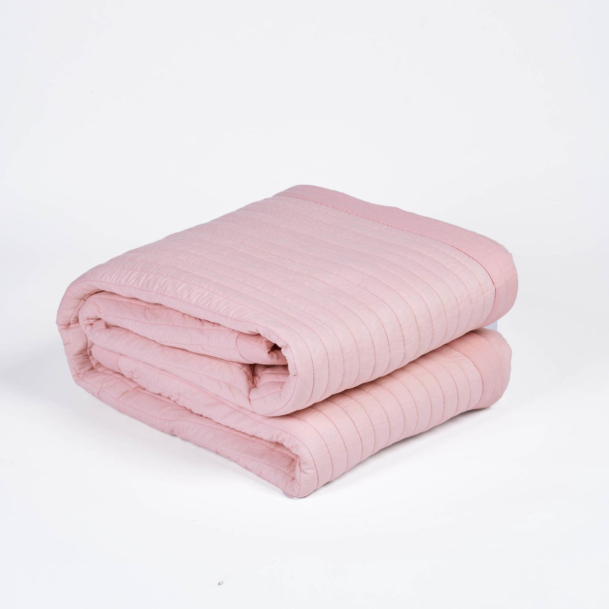 SALMON PINK cotton Quilt with stripe quilting and border, Sizes available