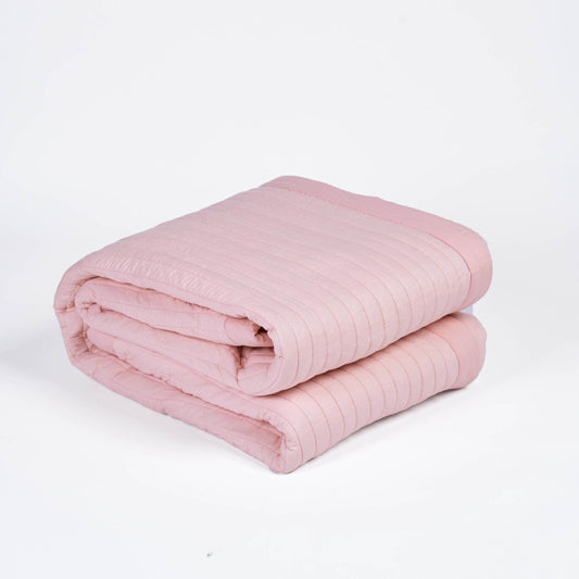 SALMON PINK cotton Quilt with stripe quilting and border, Sizes available