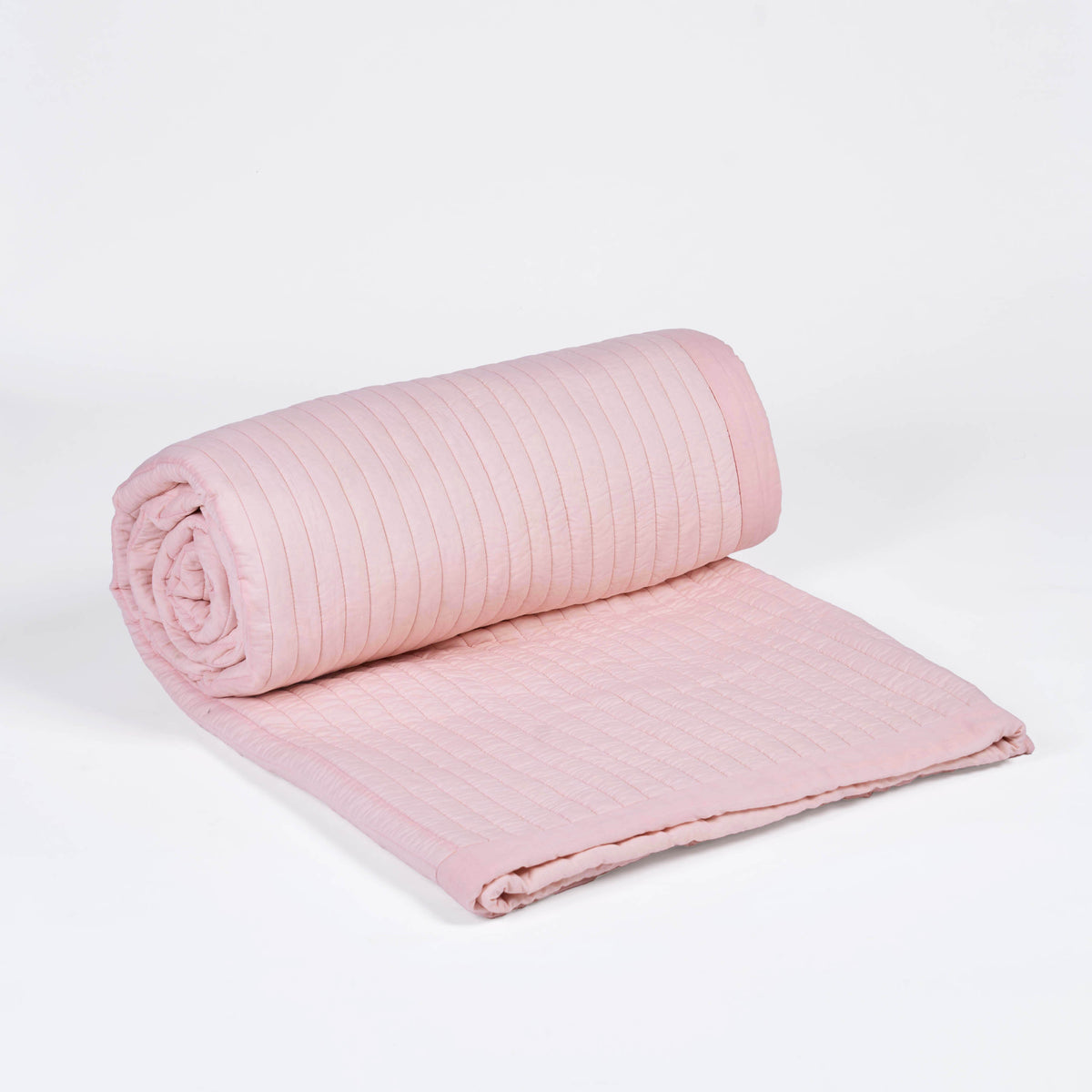 SALMON PINK cotton Quilt with stripe quilting and border, Sizes available
