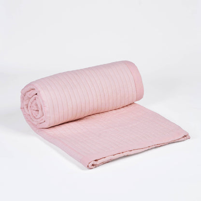 SALMON PINK cotton Quilt with stripe quilting and border, Sizes available