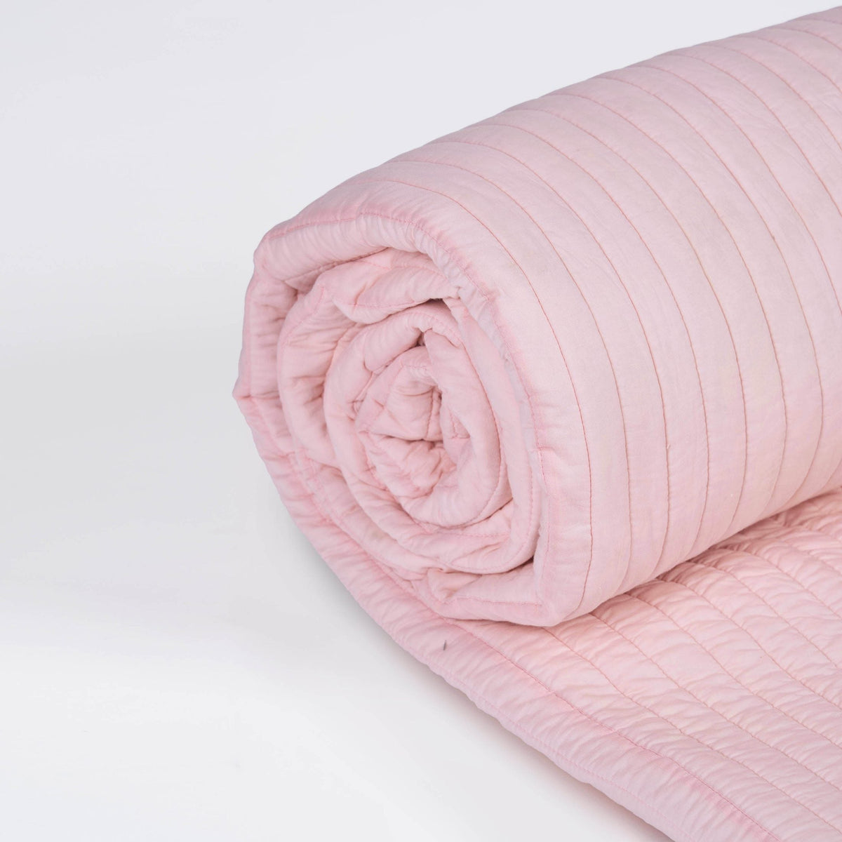 SALMON PINK cotton Quilt with stripe quilting and border, Sizes available