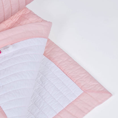 Salmon Pink Kantha Quilt Bed Set | Stripe Quilting with Border | 100% Cotton | Handmade