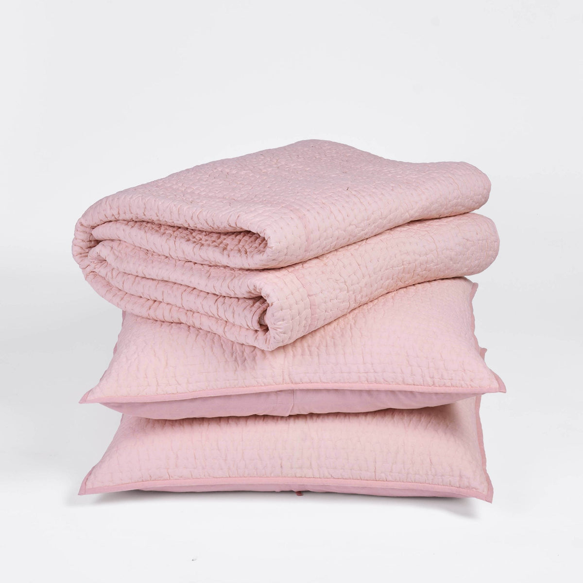 SALMON PINK colour handmade Kantha cotton Quilted pillow cases, Sizes available