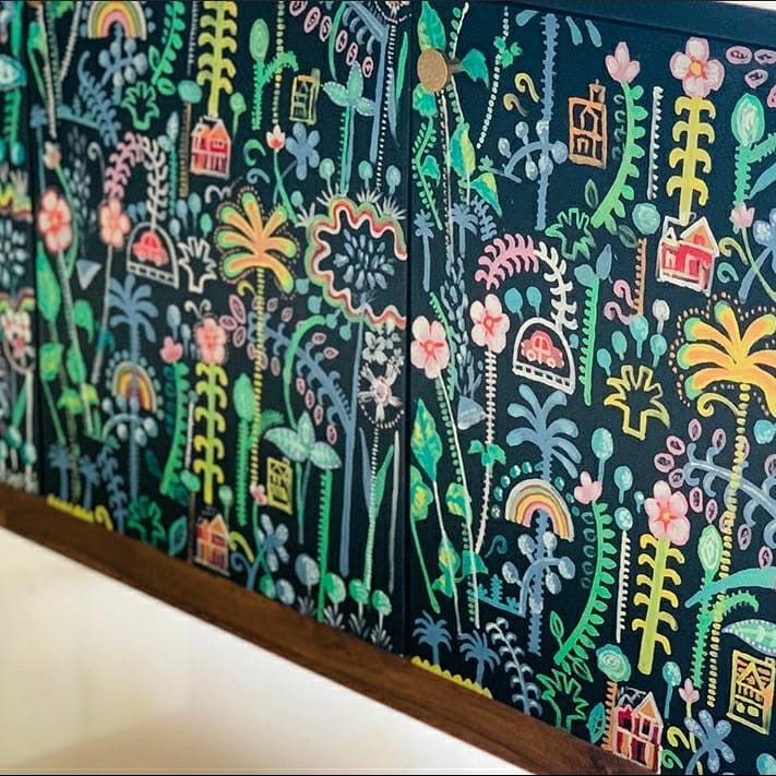 hand painted and handcrafted mid century retro sideboard