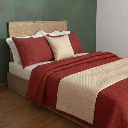 BEIGE Bed Runner Set with Quilted Bed Runner and Embroidered Pillow cover in Faux Silk