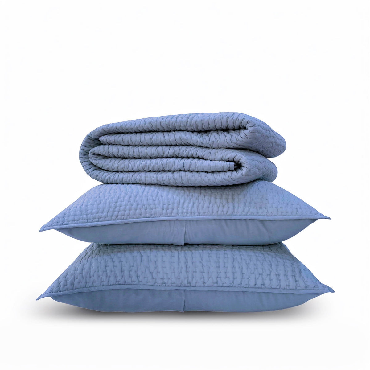 Denim Blue Hand Quilted Bedding Set With Pillow Covers