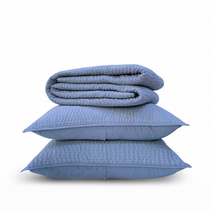 Denim Blue Hand Quilted Bedding Set With Pillow Covers