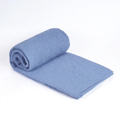 Denim Blue Hand Quilted Bedding Set With Pillow Covers