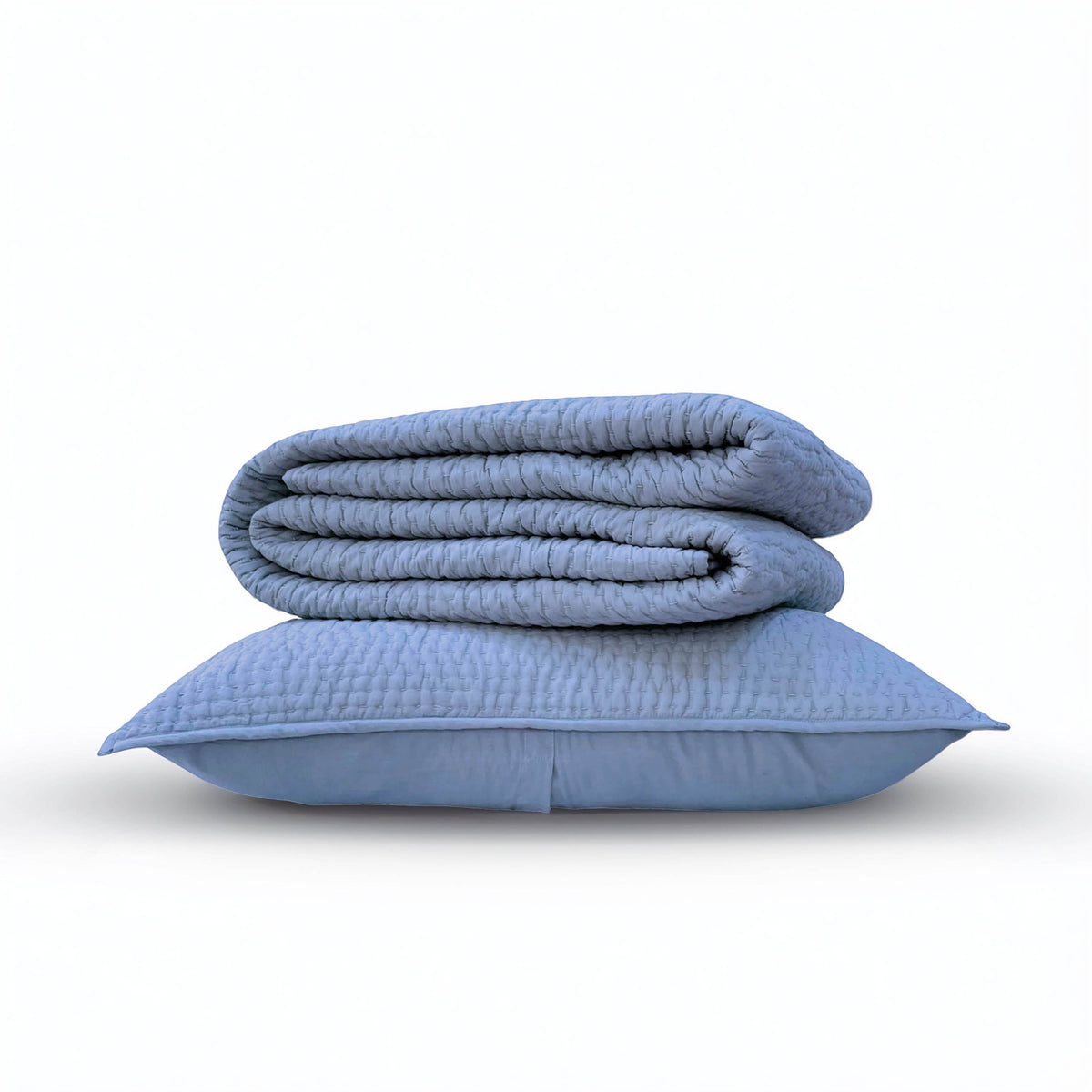 Denim Blue Hand Quilted Bedding Set With Pillow Covers