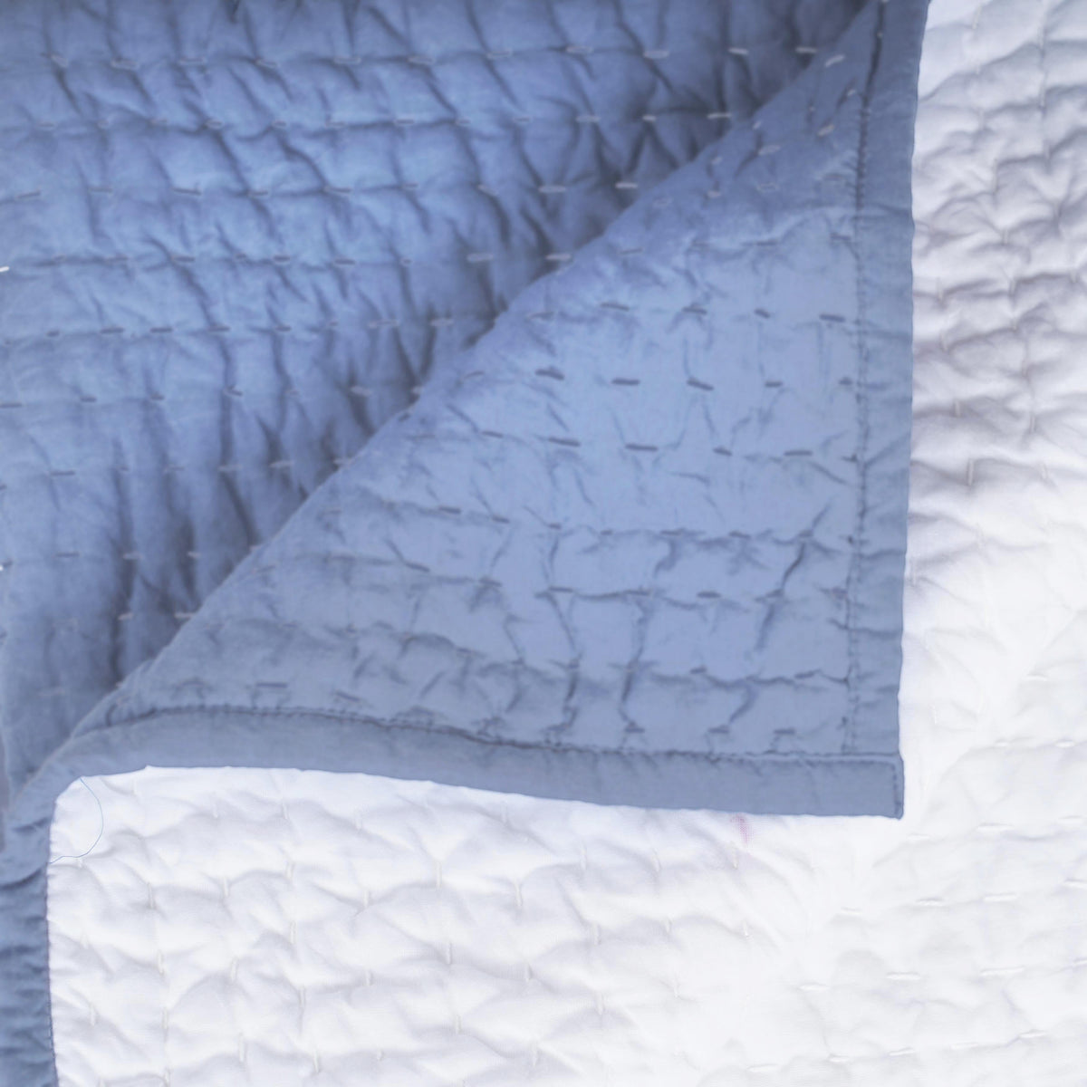 Denim Blue Hand Quilted Bedding Set With Pillow Covers