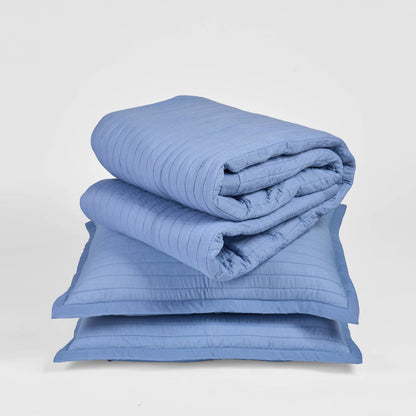DENIM BLUE - Quilted Bedspread With Pillow Shams