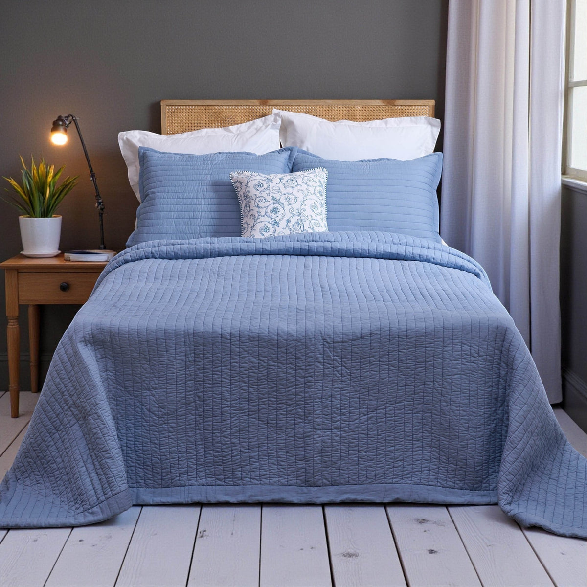 DENIM BLUE Quilted Bed Blanket For All Seasons