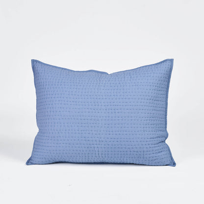 Denim Blue Hand Quilted Bedding Set With Pillow Covers