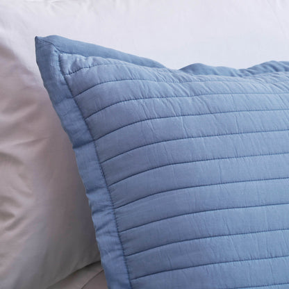 DENIM BLUE - Quilted Pillow Cover with tie closure