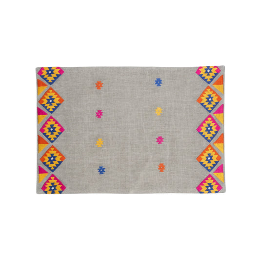 FOLK - Embroidered Linen Kilim Patterned Table Mat Sets