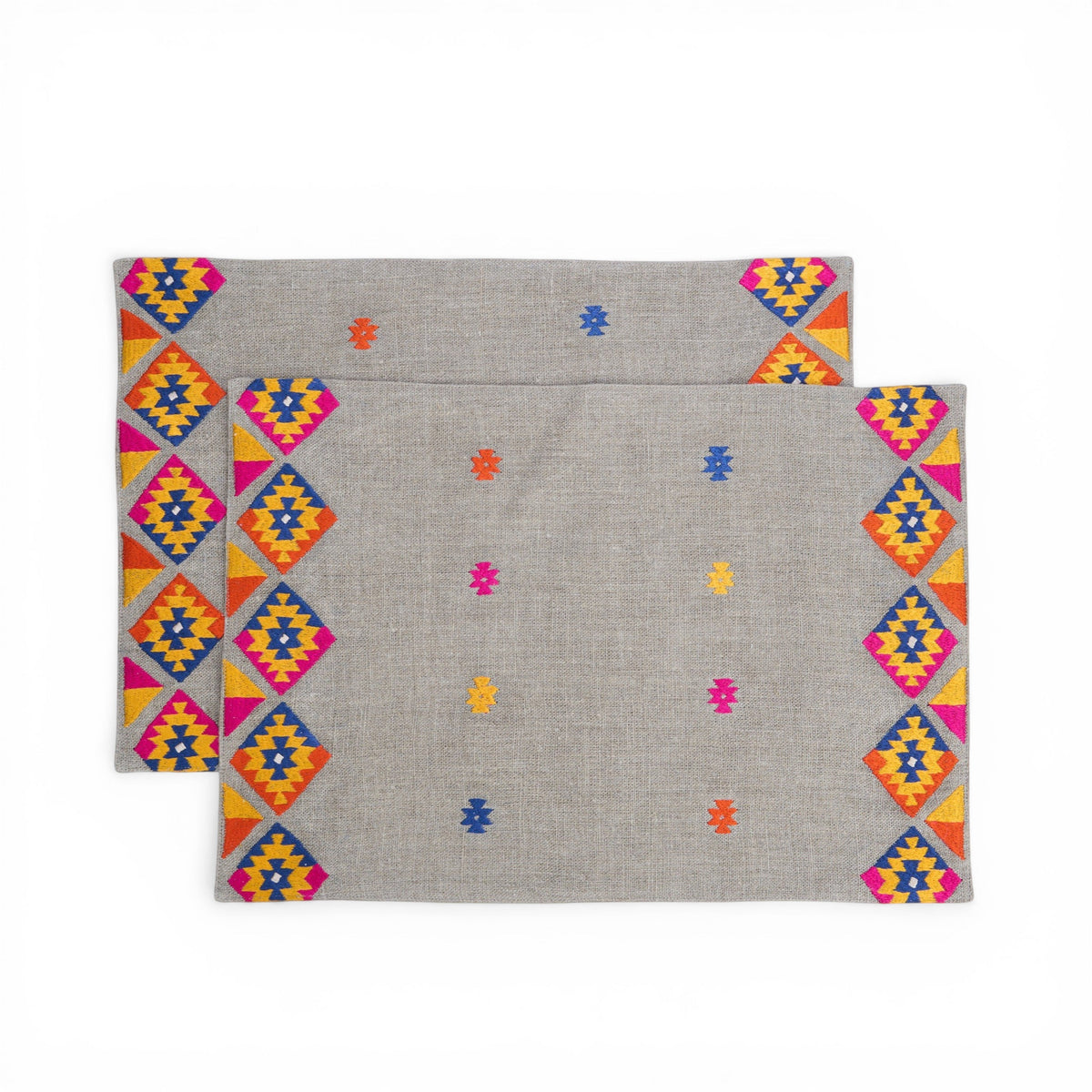 FOLK - Embroidered Linen Kilim Patterned Table Mat Sets
