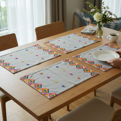 FOLK - Embroidered Linen Kilim Patterned Table Mat Sets