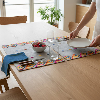 FOLK - Embroidered Linen Kilim Patterned Table Mat Sets