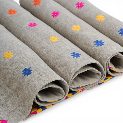FOLK - Embroidered Linen Kilim Patterned Table Mat Sets