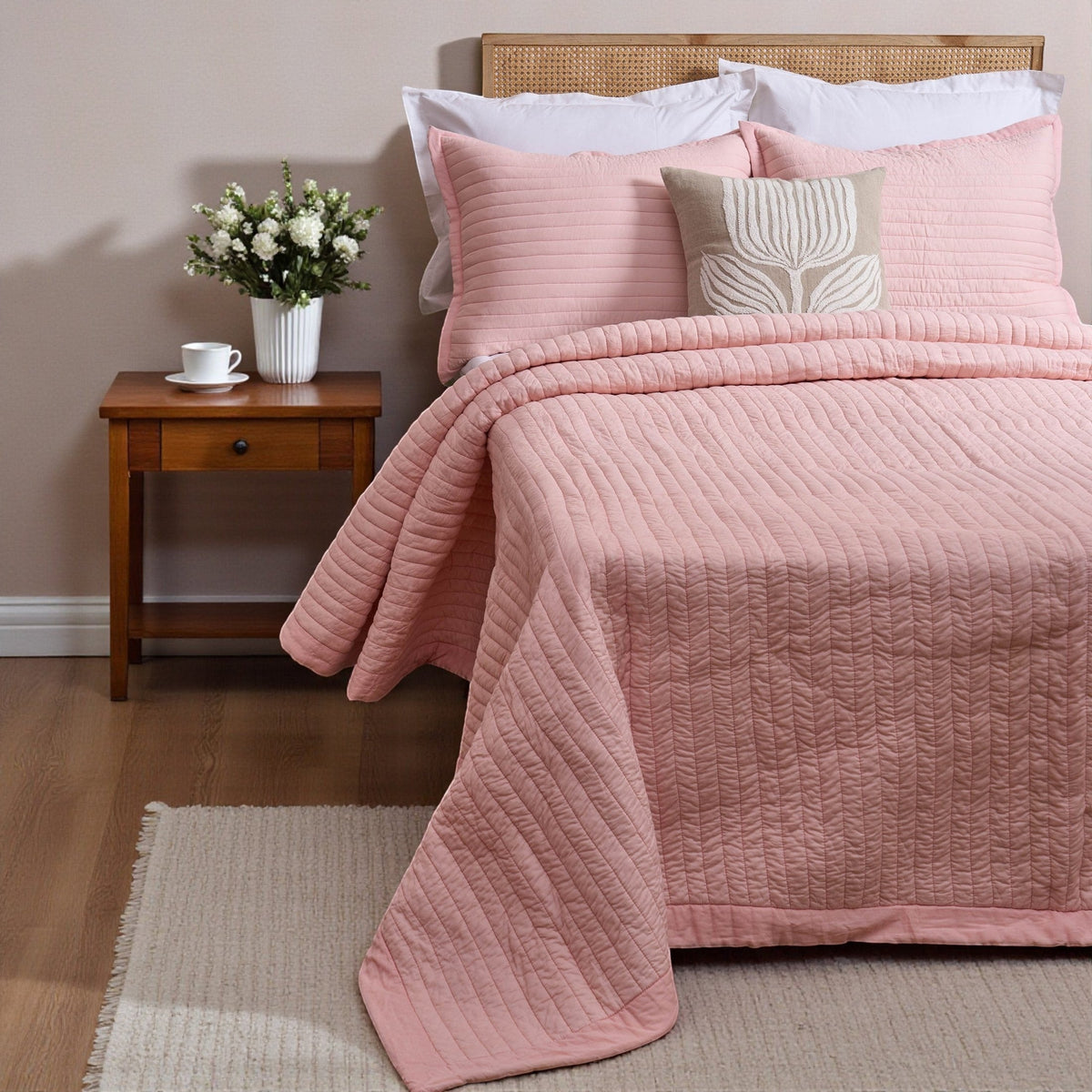 SALMON PINK - Quilted Cotton Pillow Shams