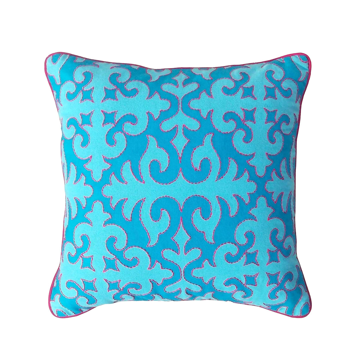 SHYRDAK - Turquoise printed cotton Bed runner set - King / Queen / Twin Size