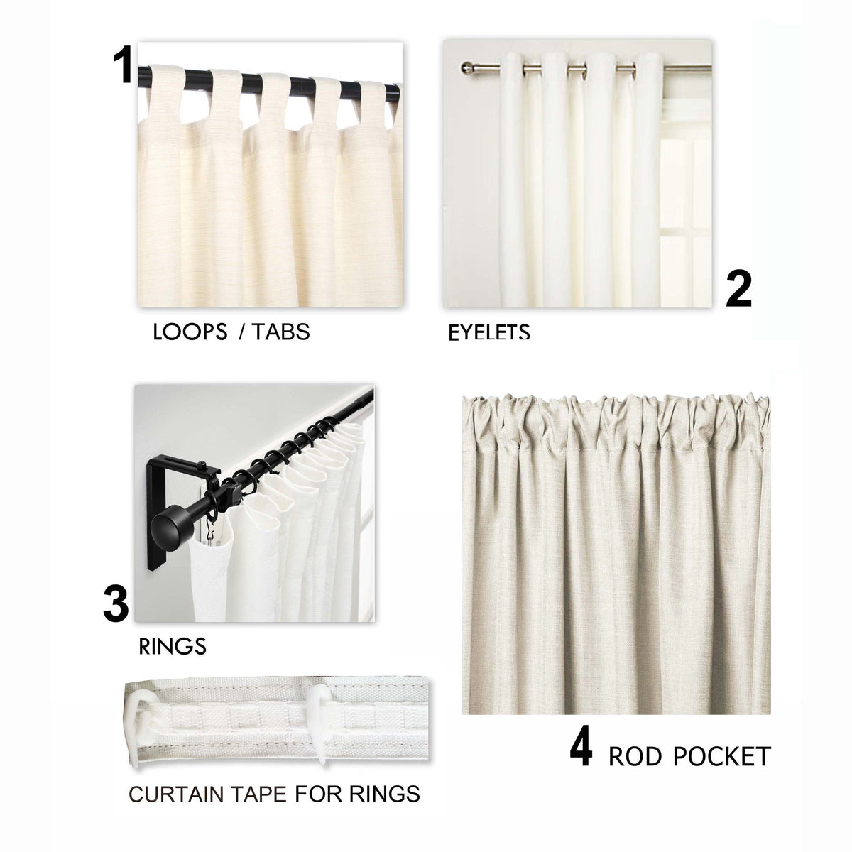 White Pure Linen Curtain Panel With Hanging options
