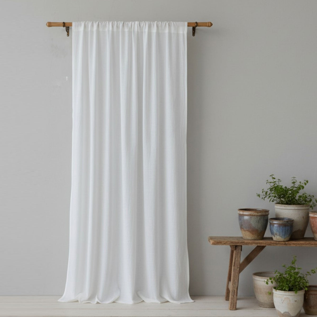 White Pure Linen Curtain Panel With Hanging options