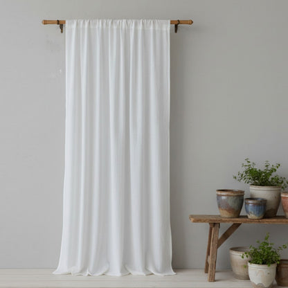 White Pure Linen Curtain Panel With Hanging options