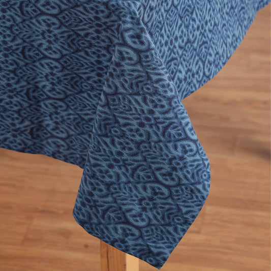 Indigo Ikat Print Cotton Duck Tablecloth – Multiple Sizes for Dining