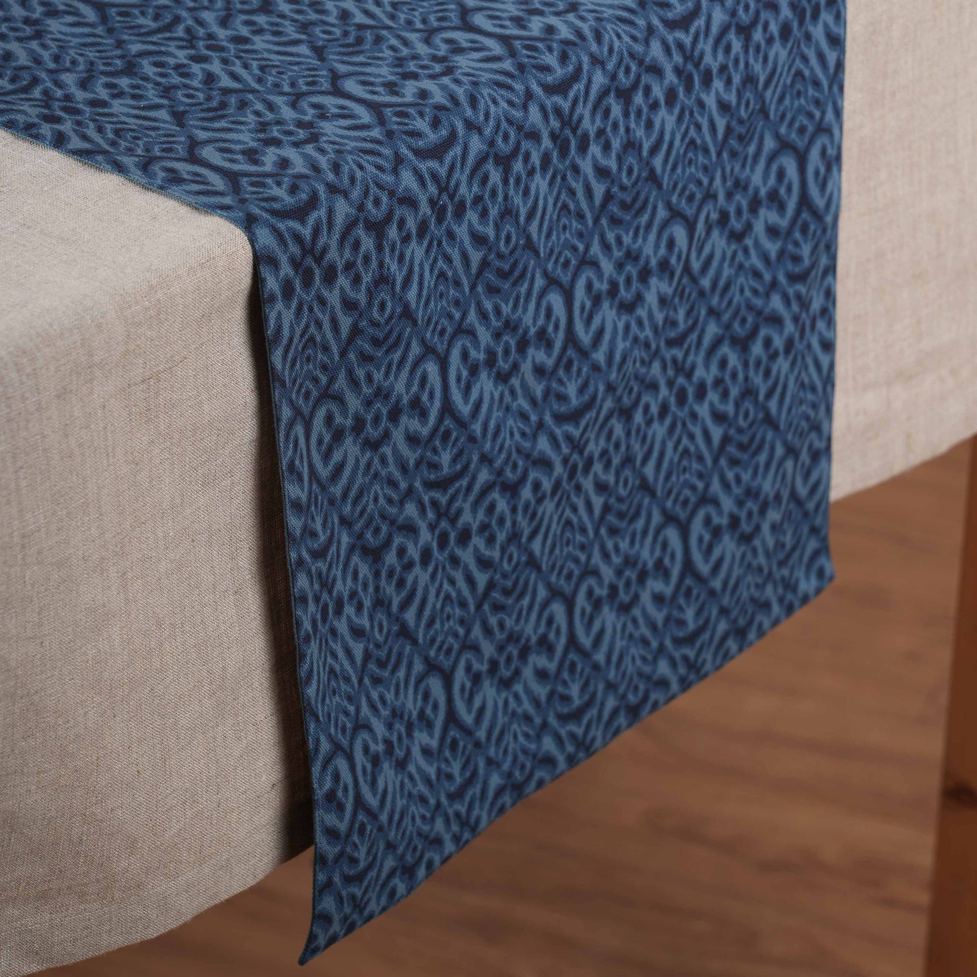 Ikat Indigo Cotton Duck Table Runner – Reversible Elegant Dining