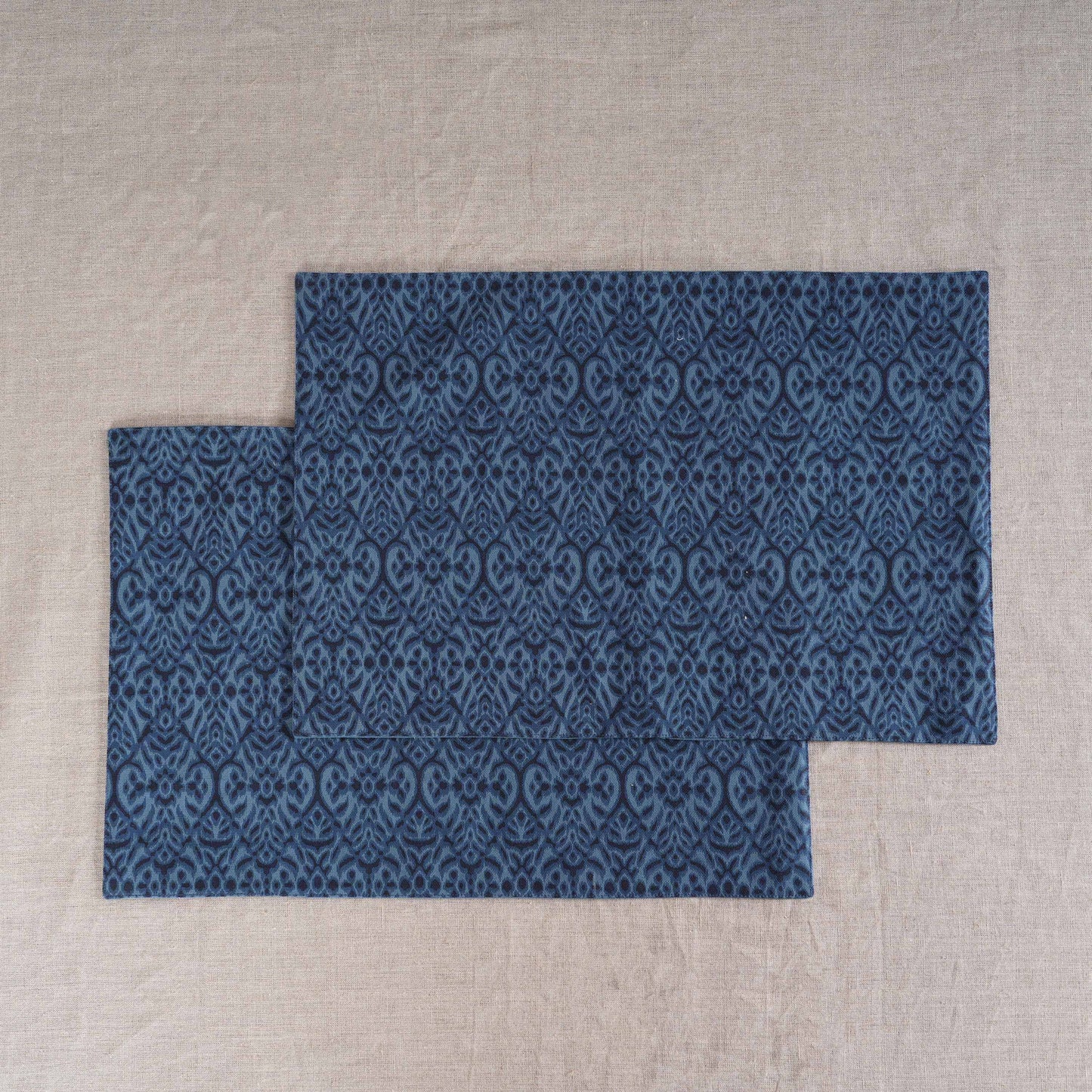 Ikat Indigo Blue Cotton Duck Reversible Placemats Set – 13x19 inches