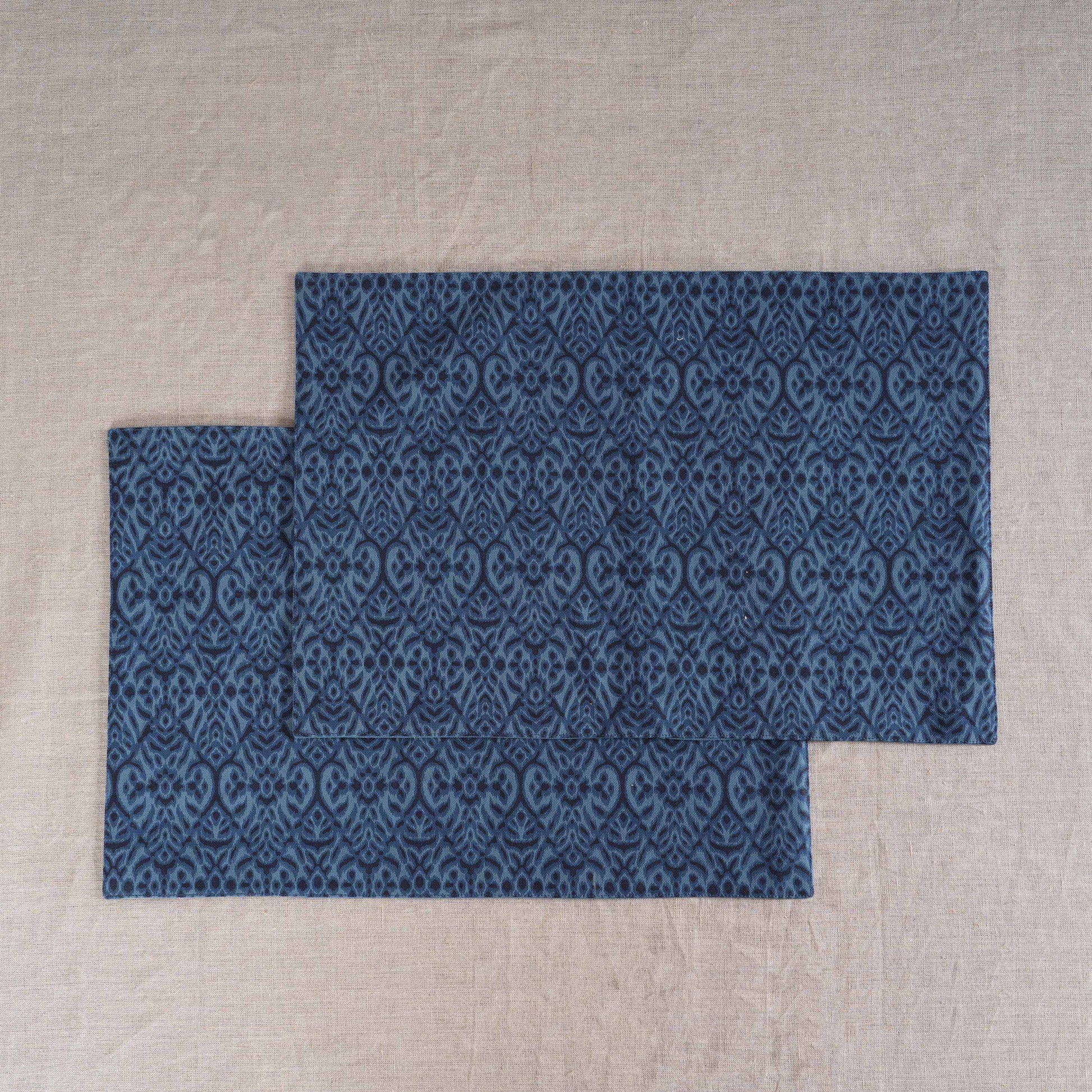 Ikat Indigo Blue Cotton Duck Reversible Placemats Set – 13x19 inches