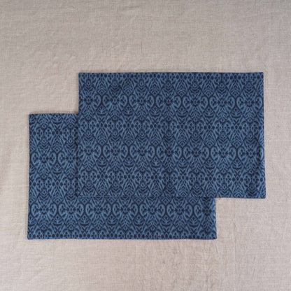 Ikat Indigo Blue Cotton Duck Reversible Placemats Set – 13x19 inches
