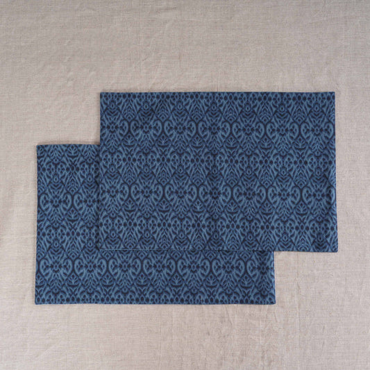 Ikat Indigo Blue Cotton Duck Reversible Placemats Set – 13x19 inches