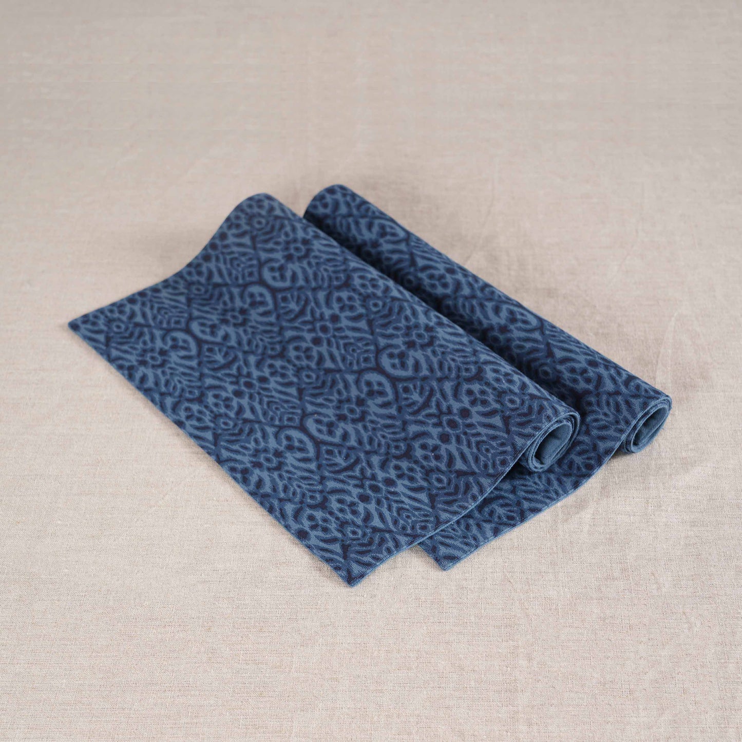 Ikat Indigo Blue Cotton Duck Reversible Placemats Set – 13x19 inches