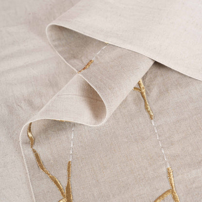 KINTSUGI Linen Table Runner – Gold & White Silk Embroidery - Sizes Available