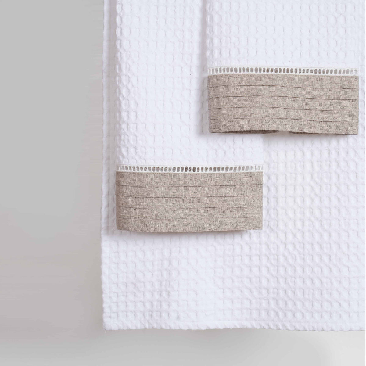 GIFT PACK - Luxury Organic Cotton Waffle Towel Set – 3 Piece | Pintuck Linen & Lace Trims