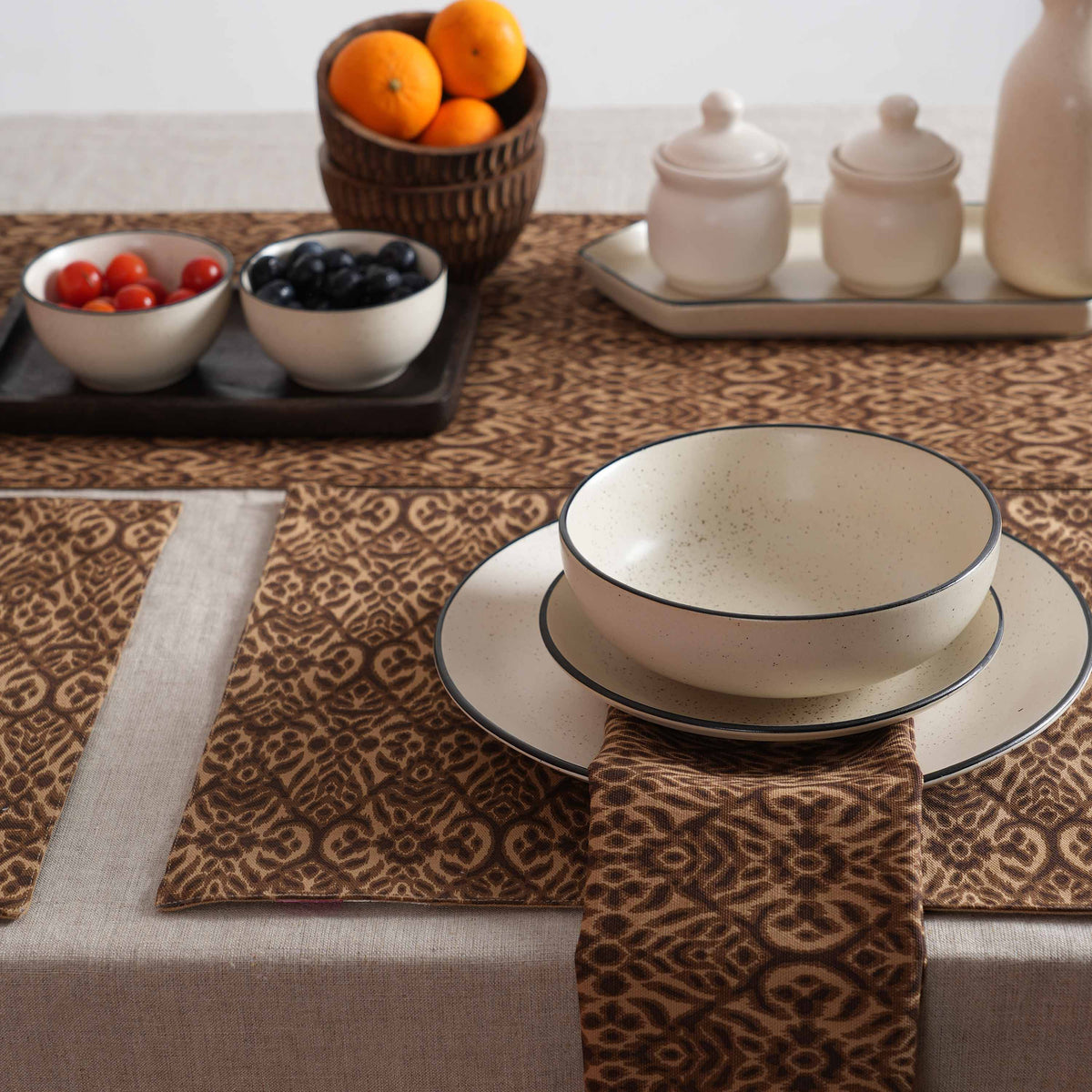 Ikat Print Beige Cotton Duck Placemats – Sets of 2, 4 & 6