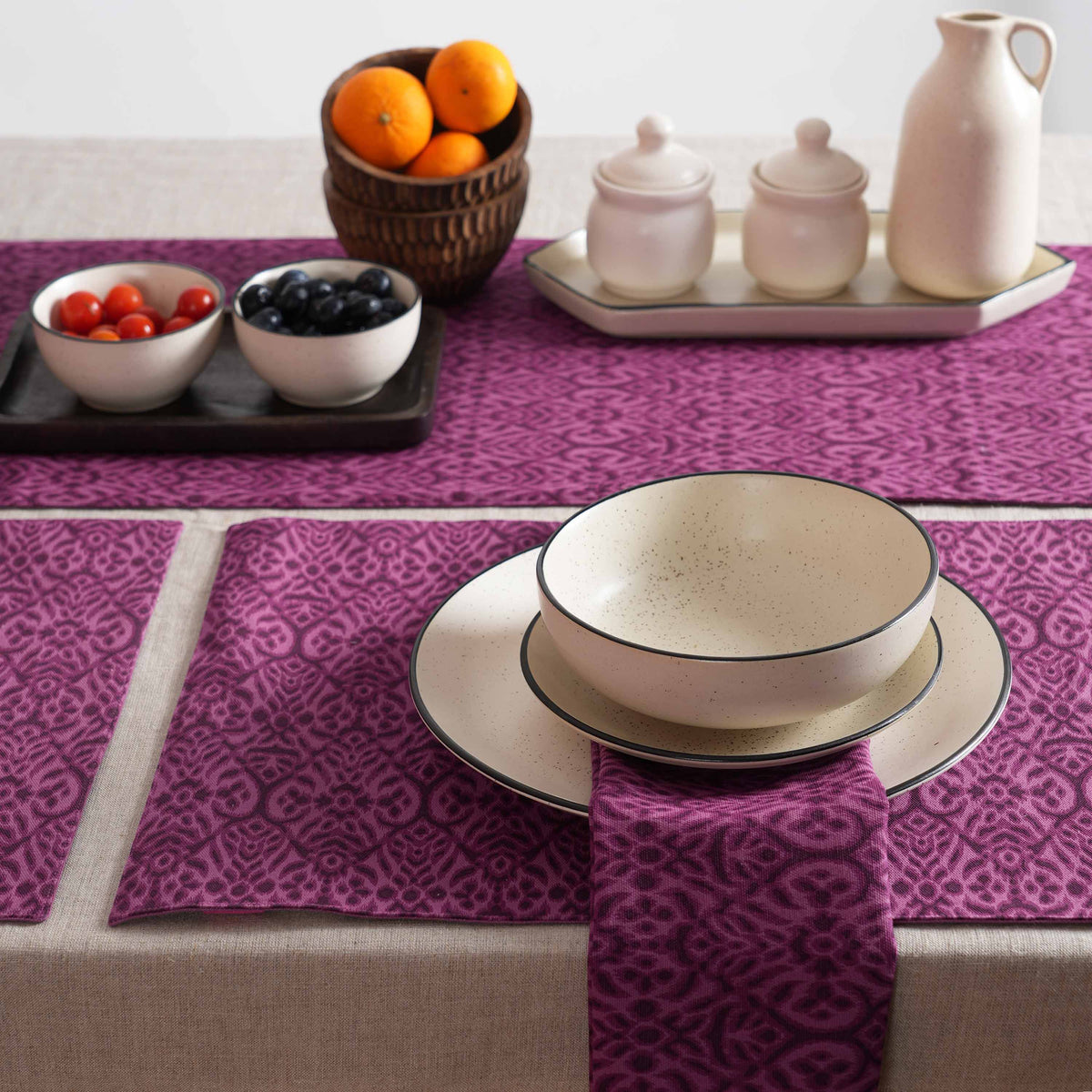 Ikat Print Plum Cotton Duck Placemats – Sets of 2, 4 & 6