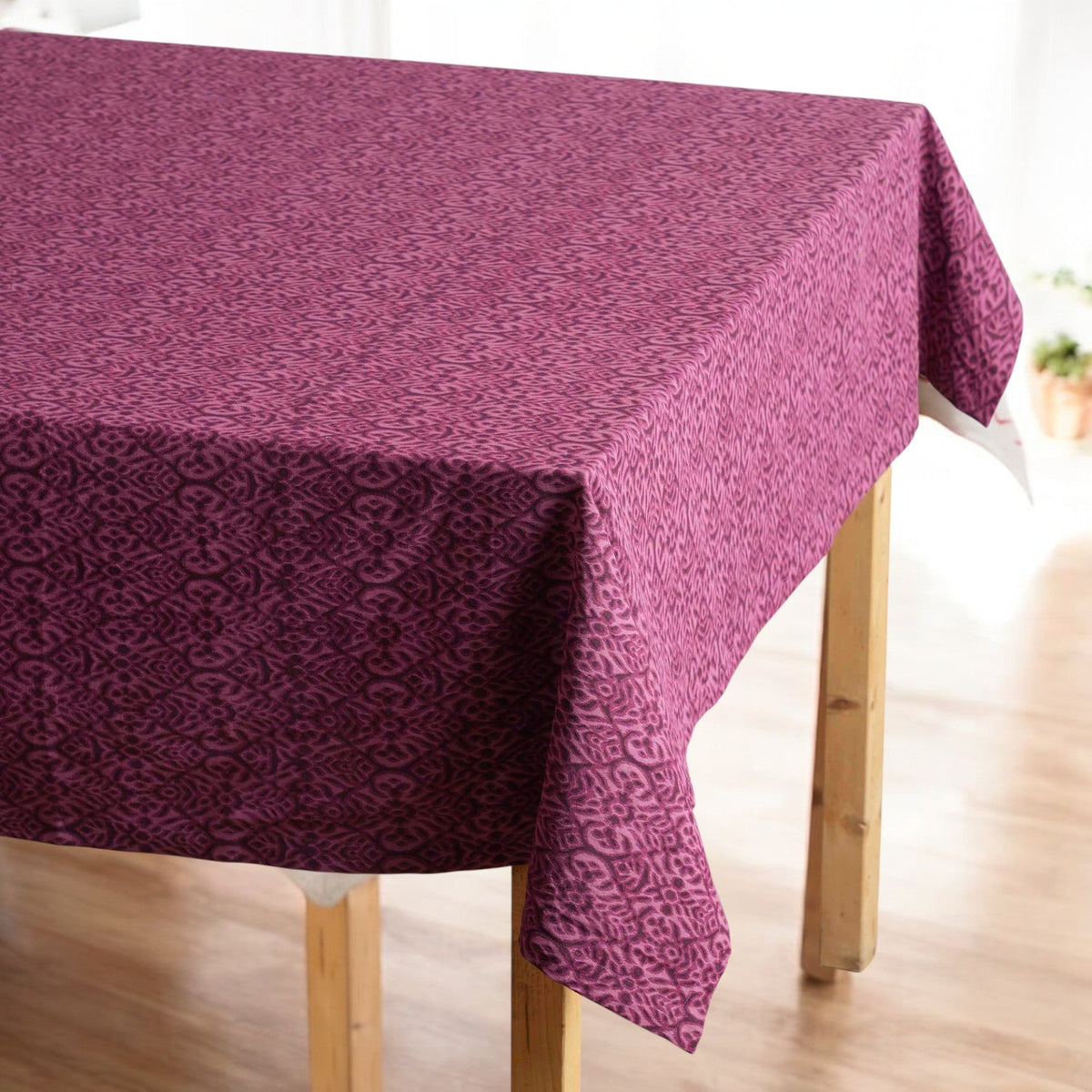 Ikat Print Plum Cotton Duck Tablecloth – Multiple Sizes