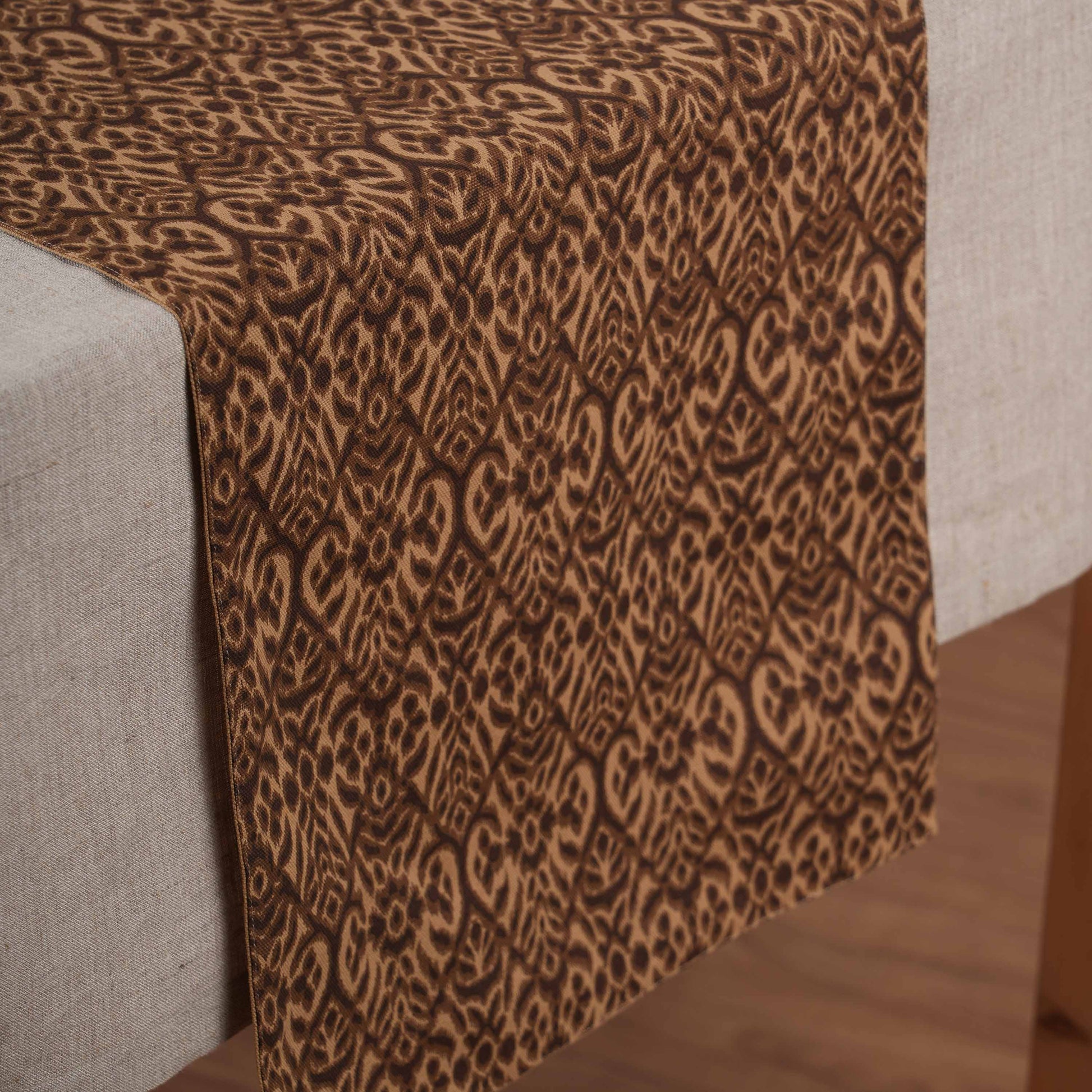 Beige Ikat Print Cotton Duck Table Runner – Reversible Elegance