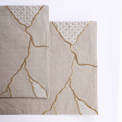 KINTSUGI Pure Linen Table Mats – with Gold & White Embroidery