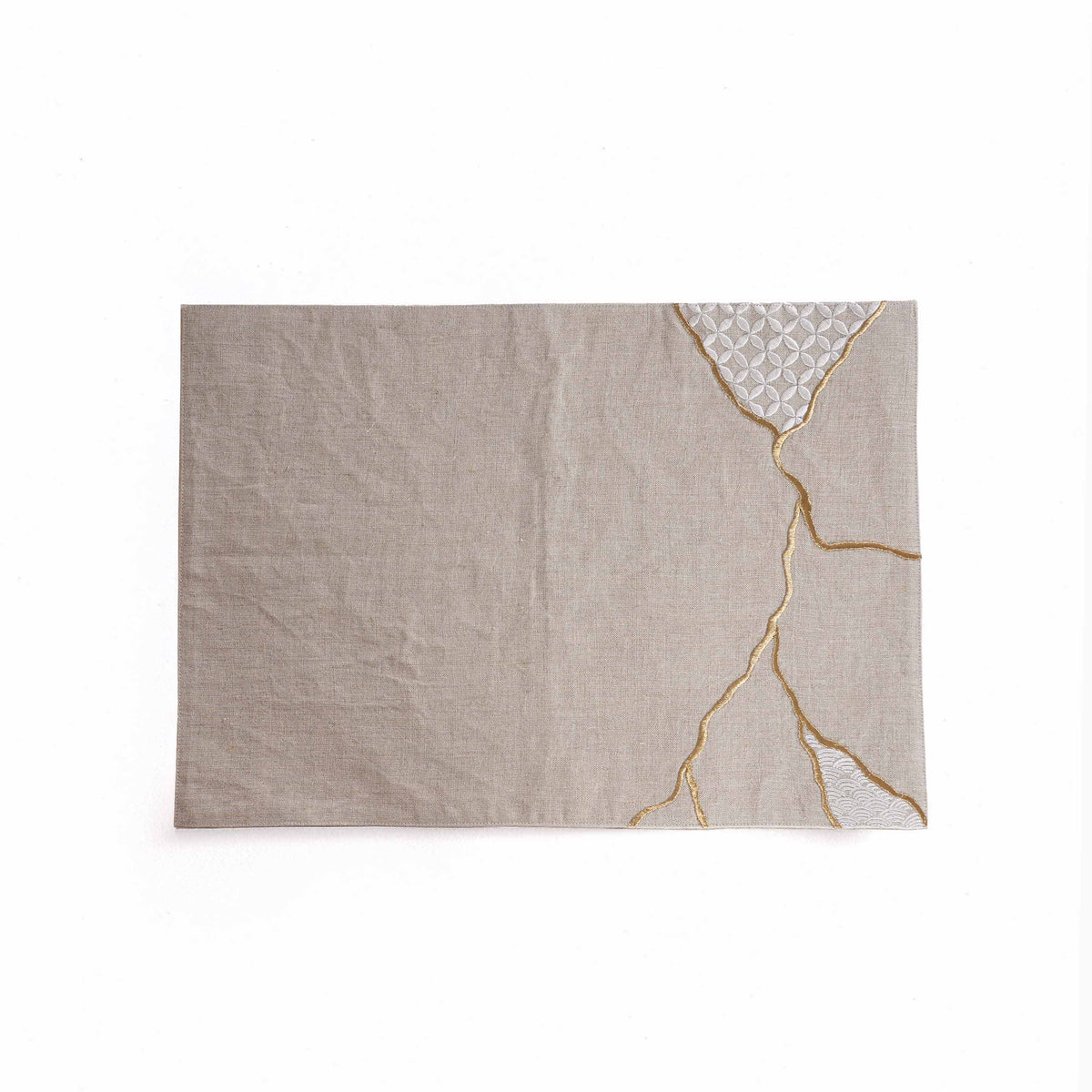 KINTSUGI Pure Linen Table Mats – with Gold & White Embroidery
